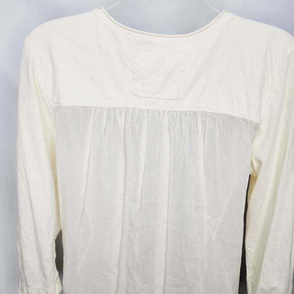 Johnny Was 3/4 Sleeve Cream V Neck Floral & Aztec Embroidery Sheer Back Top - Picture 11 of 13